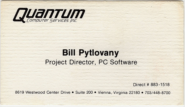 First Business card for Bill Pytlovany, Project Director