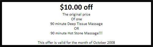 $10 off a deep tissue massage