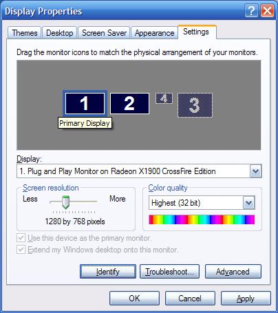 Display Properties for multiple monitors