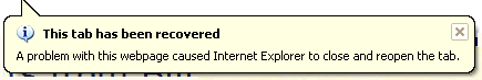 Eror message letting you know IE8 is trying to recover