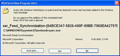 Alert of new msfeedsync task being scheduled