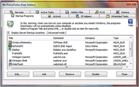Startup Programs as viewed by WinPatrolToGo