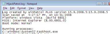 WinPatrol Hijack log
