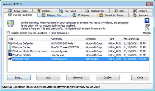 WinPatrol's report on Windows Vista
